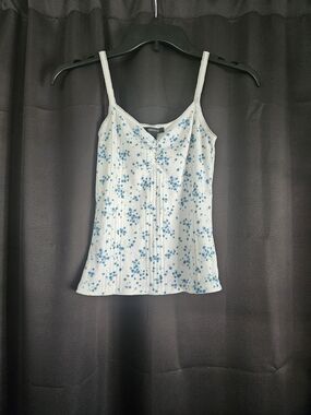 Forever 21 White Ribbed Cami with Blue Floral Print